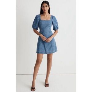 Madewell Indigo Puff Sleeve Mini Dress